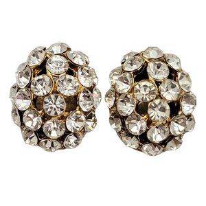 Donald Stannard Gold Tone Clear Rhinestone Oval Domed Clip On Earrings, E967